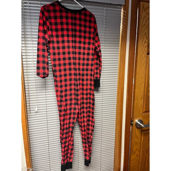 Lazy One Bear Hugs Red Buffalo Plaid Union Suit Pajamas  S One-Piece Flapjack PJ - Picture 1 of 3